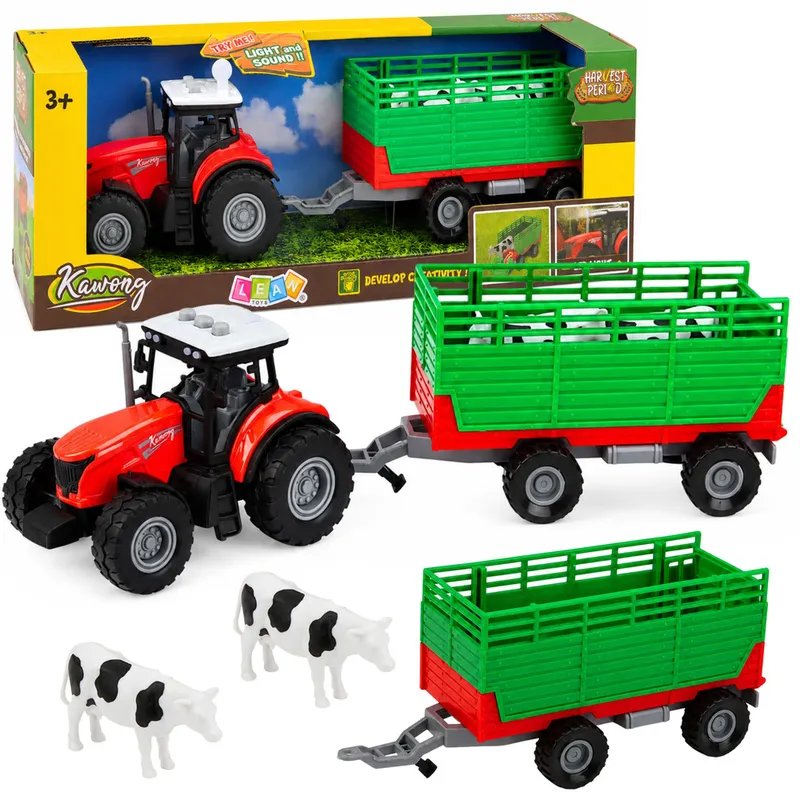 Traktor Z Przyczepą Do Transportu Zwierząt Figurki Krów Światła Dźwięki 4 el