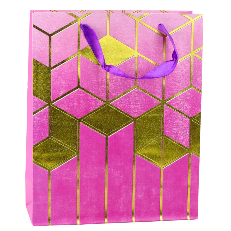 Torba Prezentowa Papierowa Wzory Geometryczne 32 x 26 x 12 cm - Złote