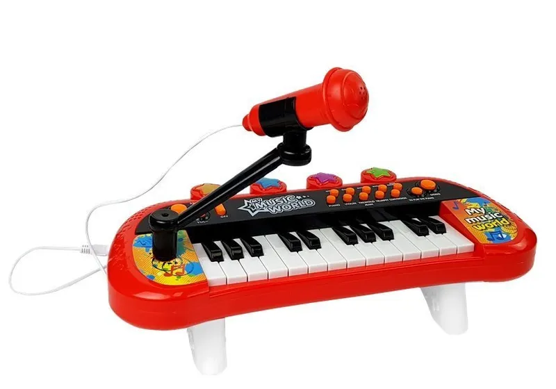 Keyboard Pianinko 24 Klawisze USB Mikrofon - Czerwony
