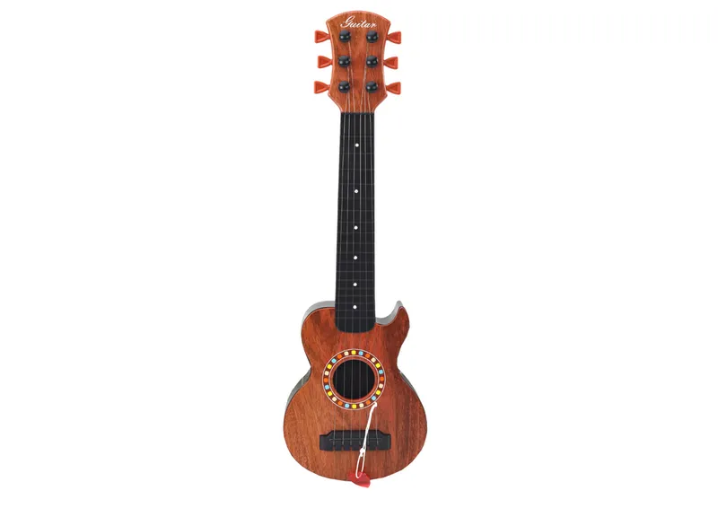 Gitara Zabawkowa Dla Dzieci Drewno Kostka Do Gry - Brązowa