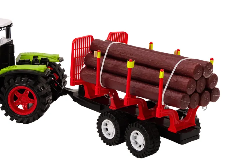 Traktor Farmerski Z Przyczepą Na Drewno 9 Bali Drzewa Napęd - Zielony