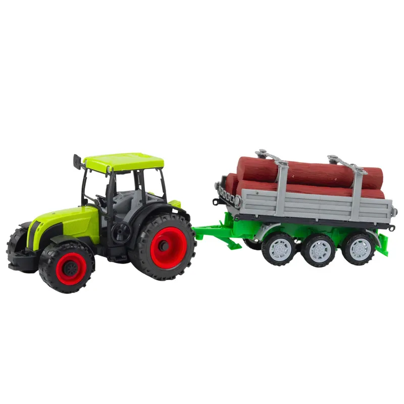 Traktor Rolniczy Farmerski Z Przyczepą Do Drewna Kłody 47cm - Zielony