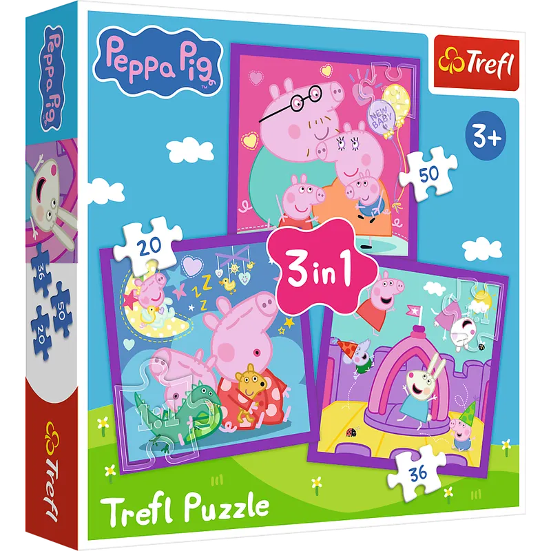 Puzzle - 3w1 (20, 36, 50) - Zwyczaje Świnki Peppy - Świnka Peppa - TREFL 34893