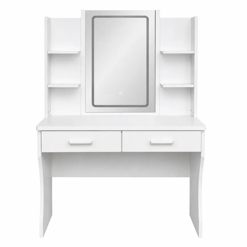 Toaletka Kosmetyczna Z Lustrem LED Półki Szuflady 140x80x40 cm - Biała