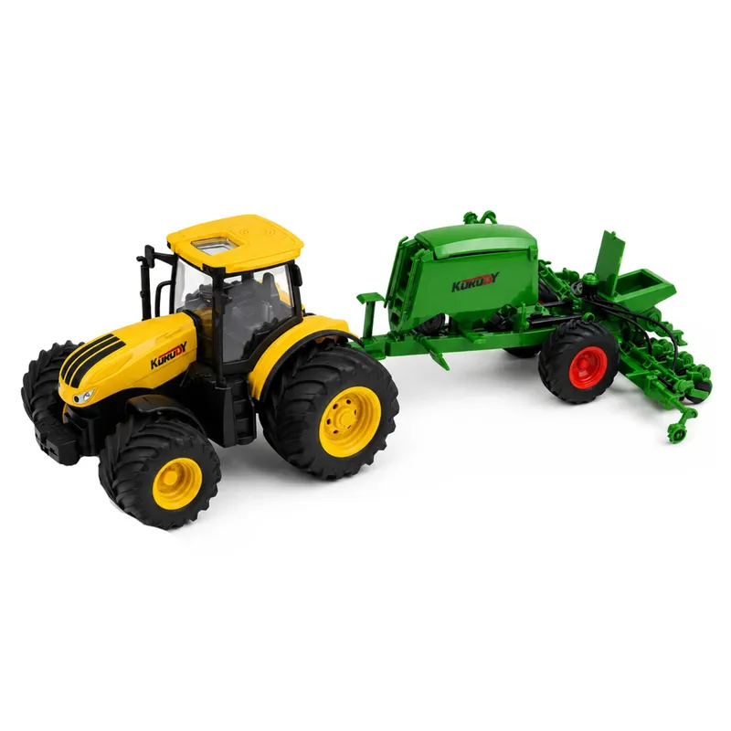 Traktor Rolniczy Z Siewnikiem I Agregatem Światła Dźwięki 1:24 - Żółty
