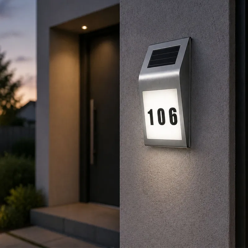 Solarna Lampa LED Kinkiet Z Numerem Domu Podświetlany Ze Stali Nierdzewnej