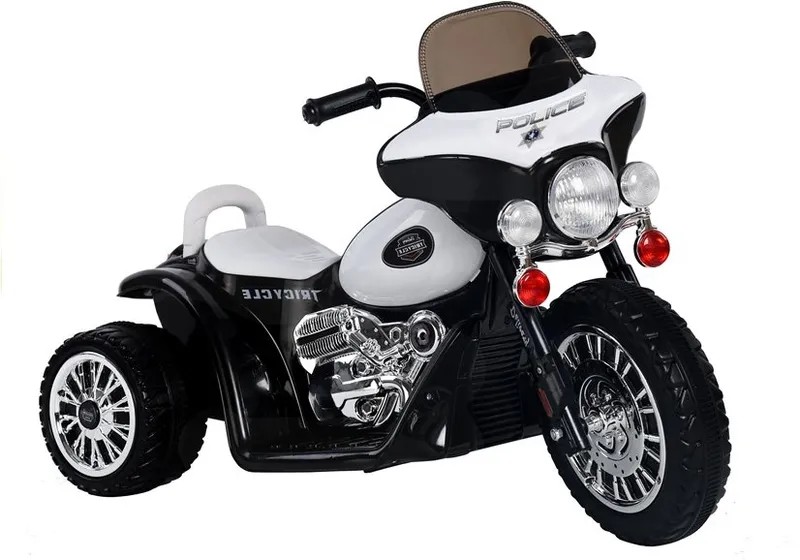 Motor Na Akumulator Trójkołowy JT568 Policja Dla Dzieci Światło LED - Czarny