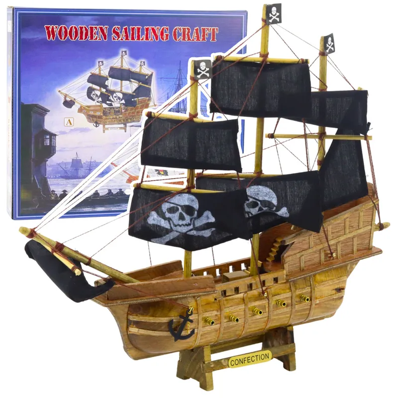 Model Kolekcjonerski Dekoracyjny Statek Żaglowiec Piracki 33x29cm - Czarny