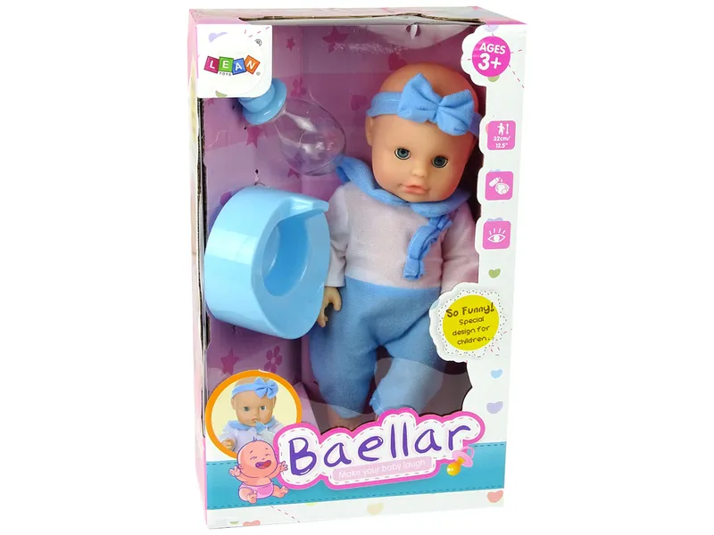 Lalka Piżama 30 cm Butelka Nocnik Pije - Niebieska