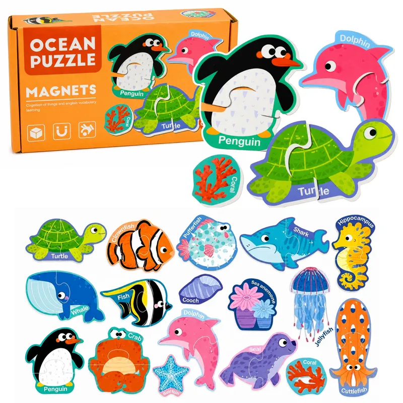 Puzzle Magnetyczne Zwierzęta Morskie Magnesy Na Lodówkę Edukacyjne 30 el