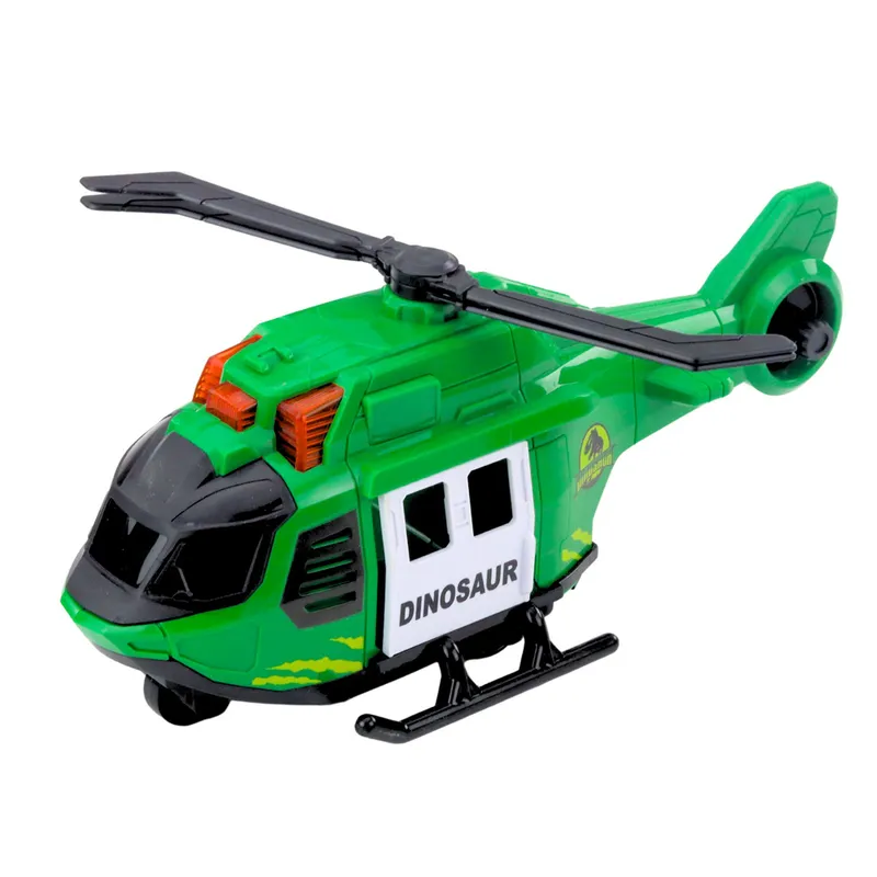 Zestaw Ciężarówka Helikopter Klatka Z Dinozaurem Świata Dźwięki - Zielona
