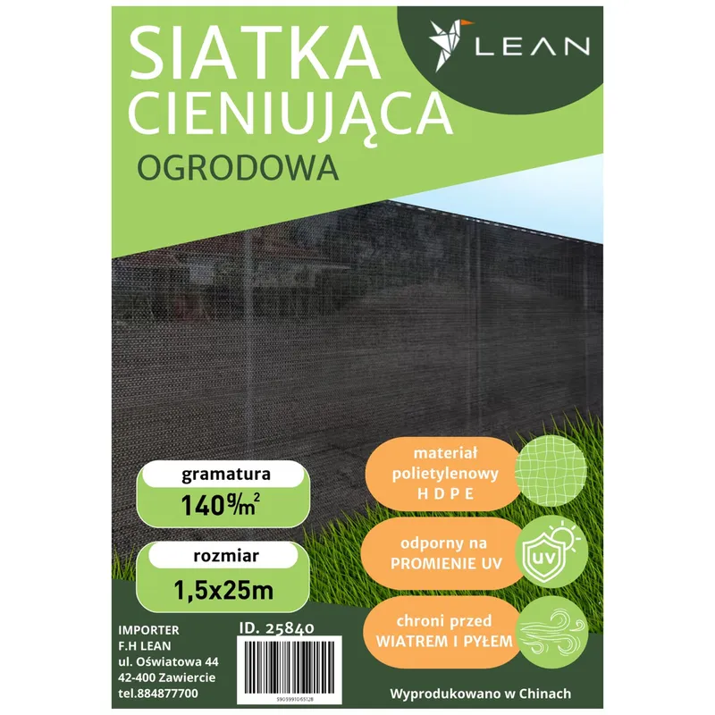 Siatka Cieniująca Na Ogrodzenie Płot Maskująca 1.5m 25m 140g/m² - Zielona