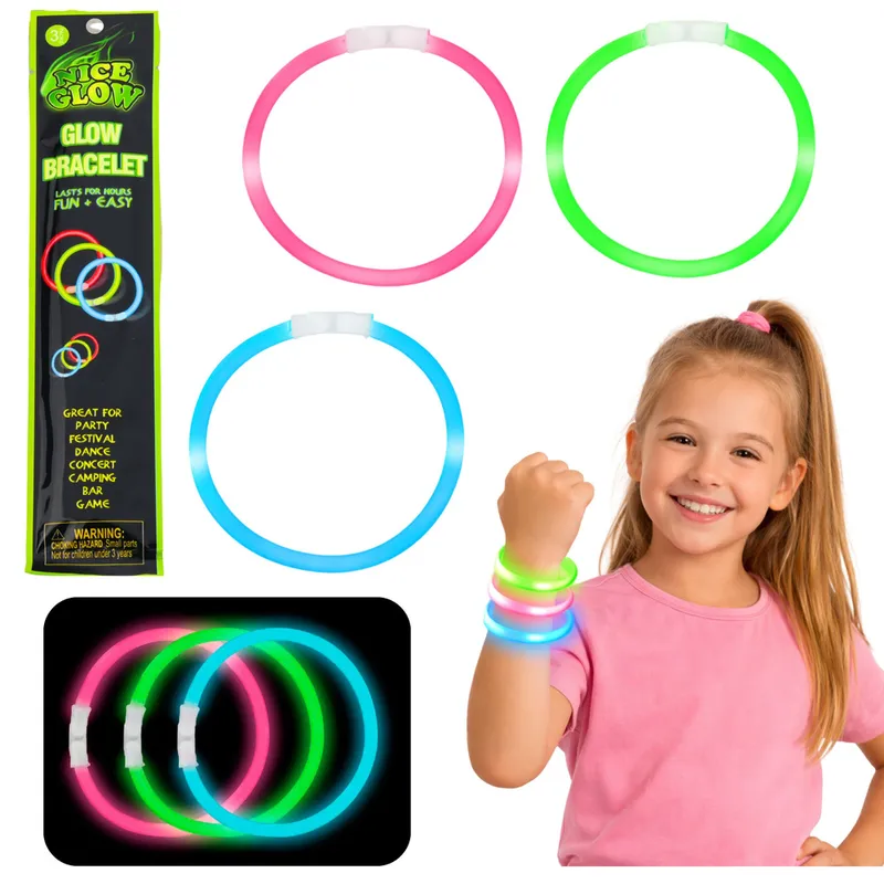 Bransoletki Opaski Fluorescencyjne Świecące W Ciemności Neon Stick 3 szt