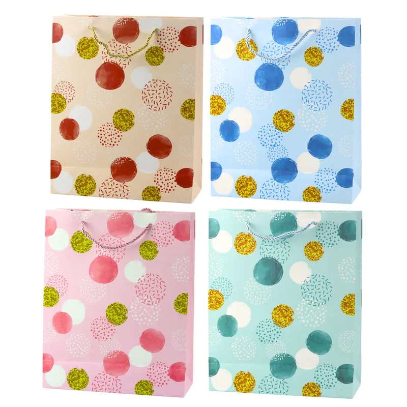 Torba Prezentowa Wzór Kropki Pastelowa 32 × 26 × 10 cm - Złote