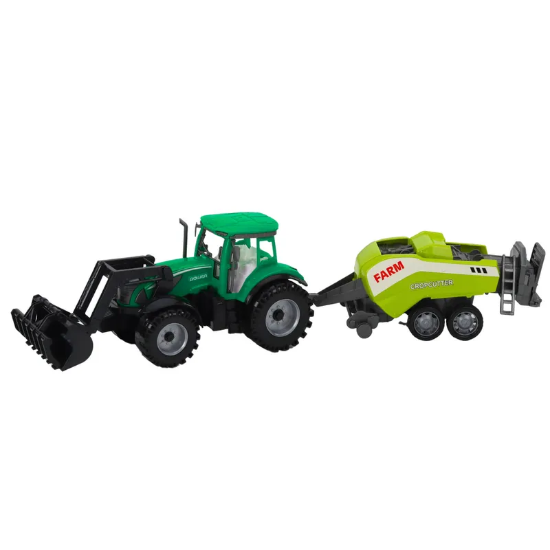 Zestaw Traktor Z Ładowaczem I Prasą Rolniczą - Zielony