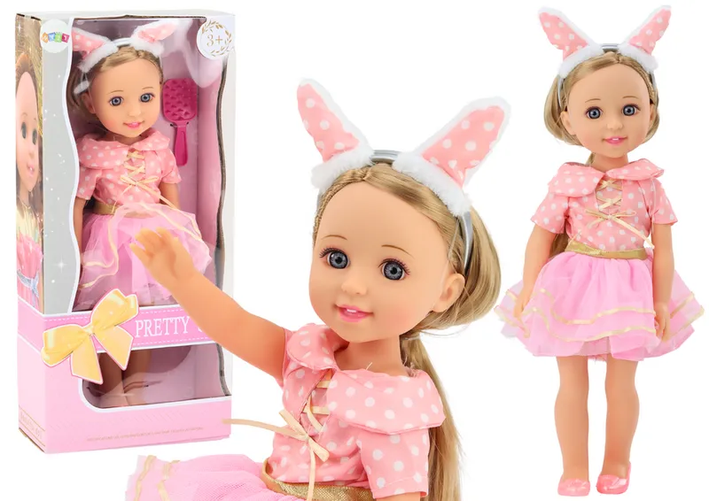 Lalka Sukienka Długie Włosy Opaska Szczotka 38cm - Różowa