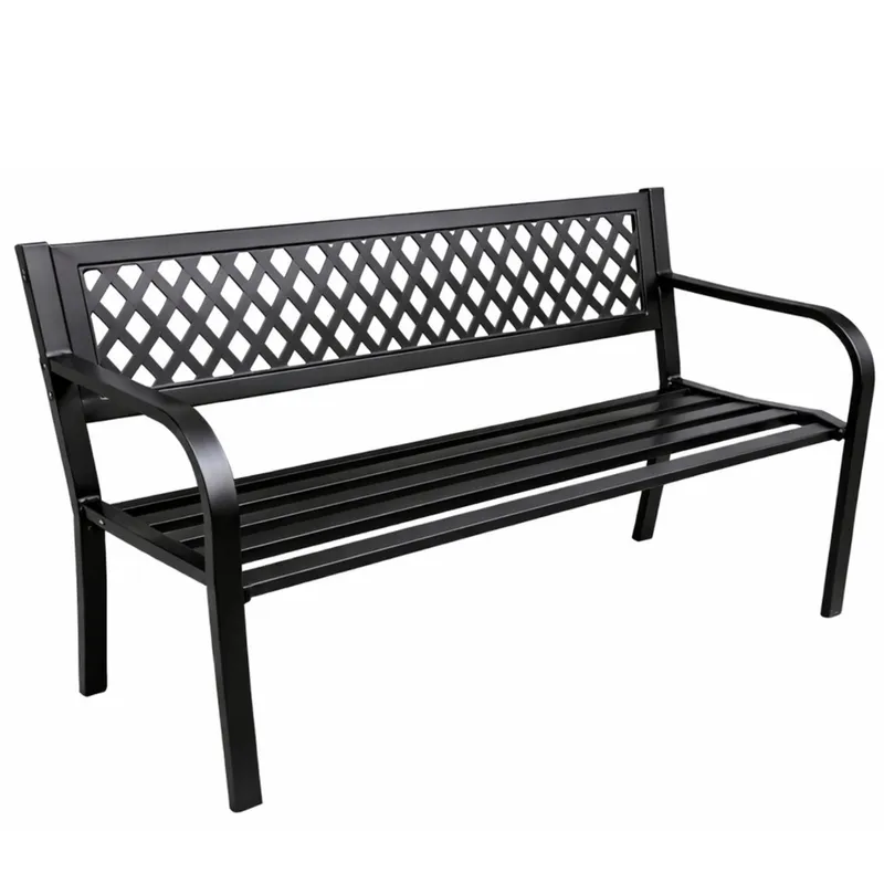 Ławka Ogrodowa Parkowa Taras Ogród Metalowa Oparcie 120 cm - Czarna