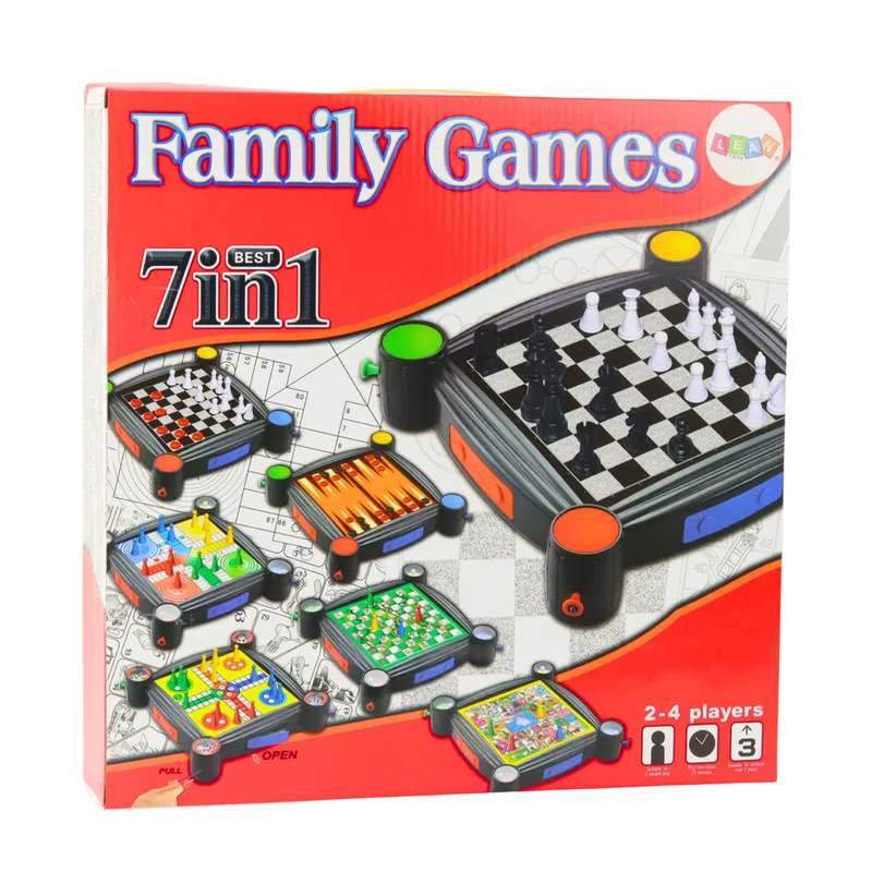 Zestaw Gier Planszowych 7w1 Warcaby Chińczyk Węże I Drabiny Tryktrak Ludo