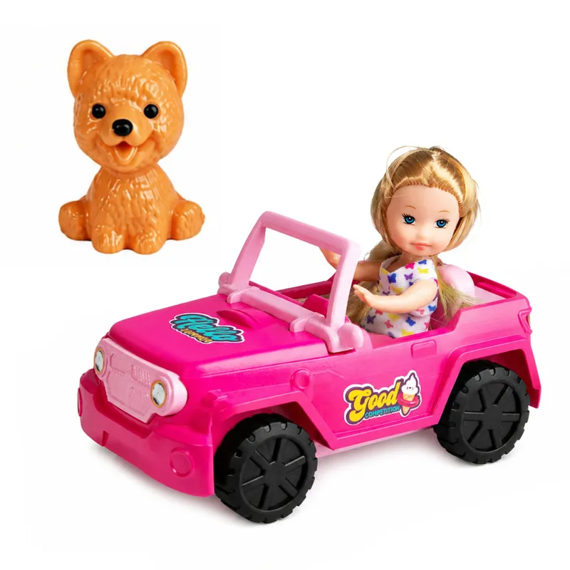 Zestaw Mini Laleczka W Samochodzie Terenowym Kabriolet Figurka Pieska