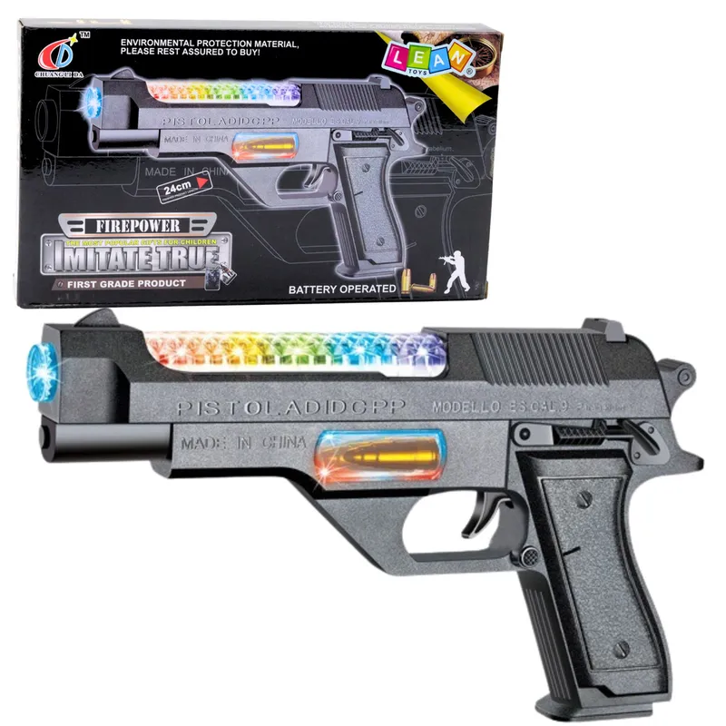 Broń Pistolet Na Baterie Kolorowe Światła Dźwięki 24cm