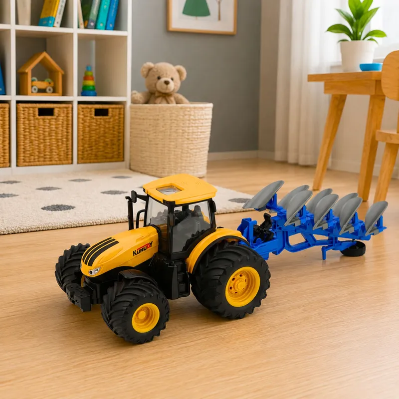 Traktor Rolniczy Z Pługiem Wieloskibowym Światła Dźwięki 1:24 - Żółty