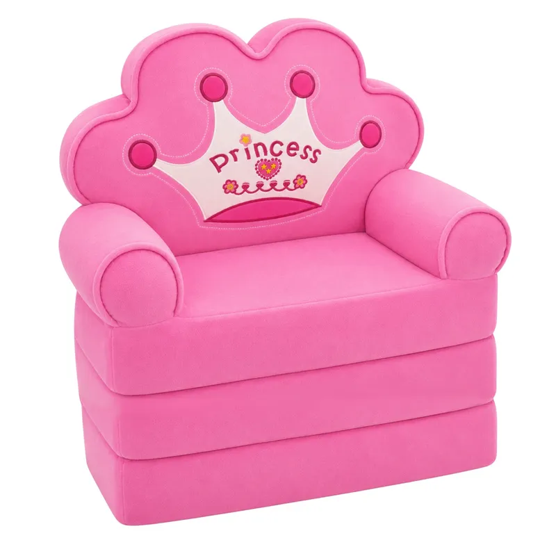Rozkładany Fotel Sofa Leżanka Z Koroną 2w1 Dla Dzieci Miękki - Różowy