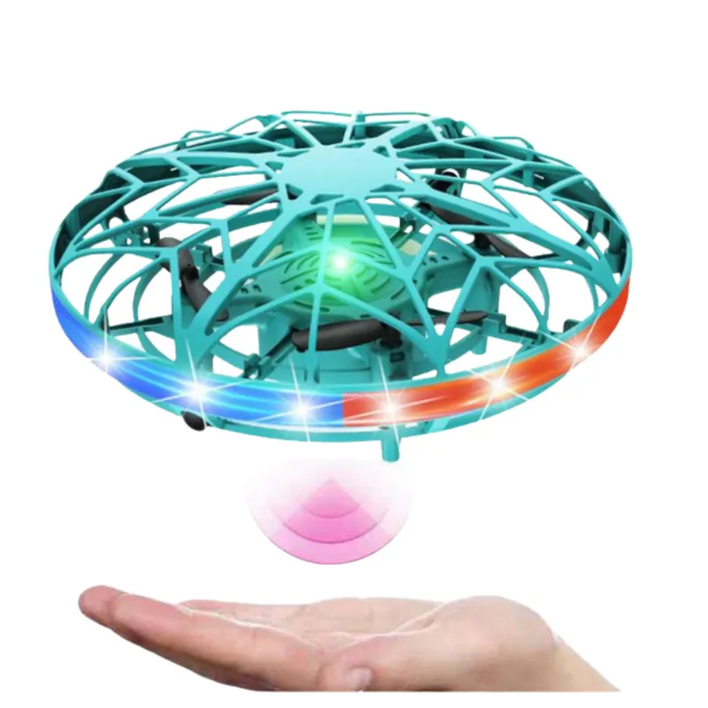 Dron UFO Sterowany Ręką RC Światła LED - Turkusowy