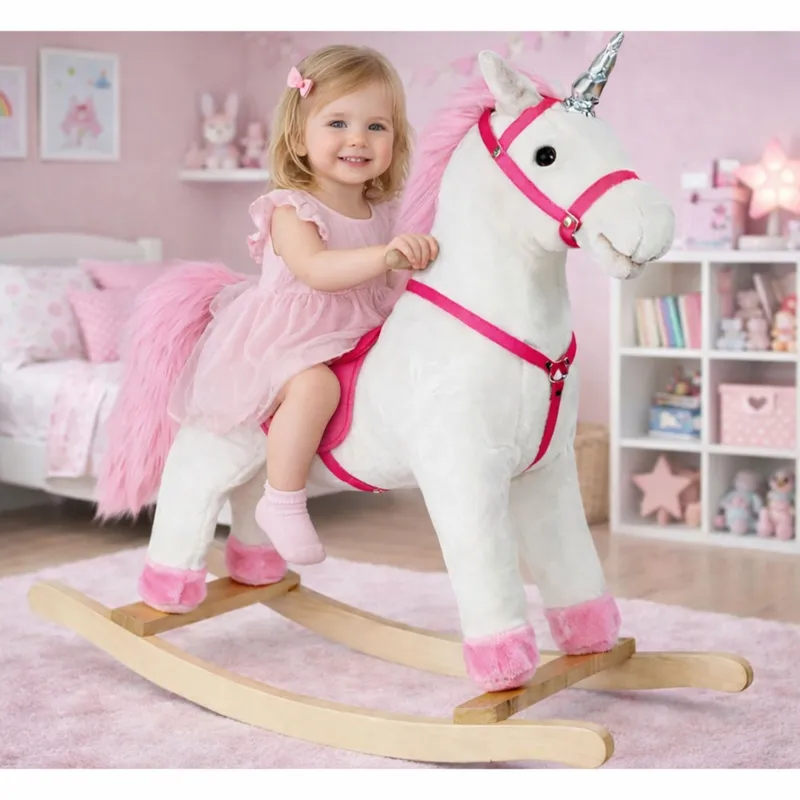 Koń Na Biegunach Jednorożec Dźwięki Rusza Pyskiem Ogonem 74 cm - Biały