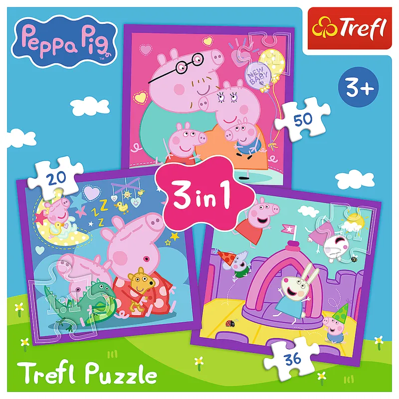 Puzzle - 3w1 (20, 36, 50) - Zwyczaje Świnki Peppy - Świnka Peppa - TREFL 34893