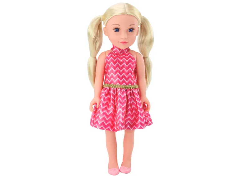 Lalka Sukienka Kucyki Blond Włosy Duża Laleczka 46cm - Różowa