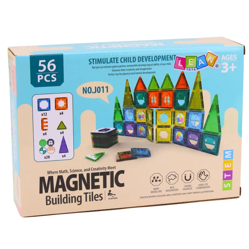 Zestaw Klocki Magnetyczne Konstrukcyjne 3D Okienka Panele Kolorowe 56 el