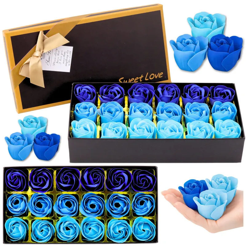 Flower Box Wieczne Pachnące Róże Kwiaty W Pudełku Niebieskie 18 szt
