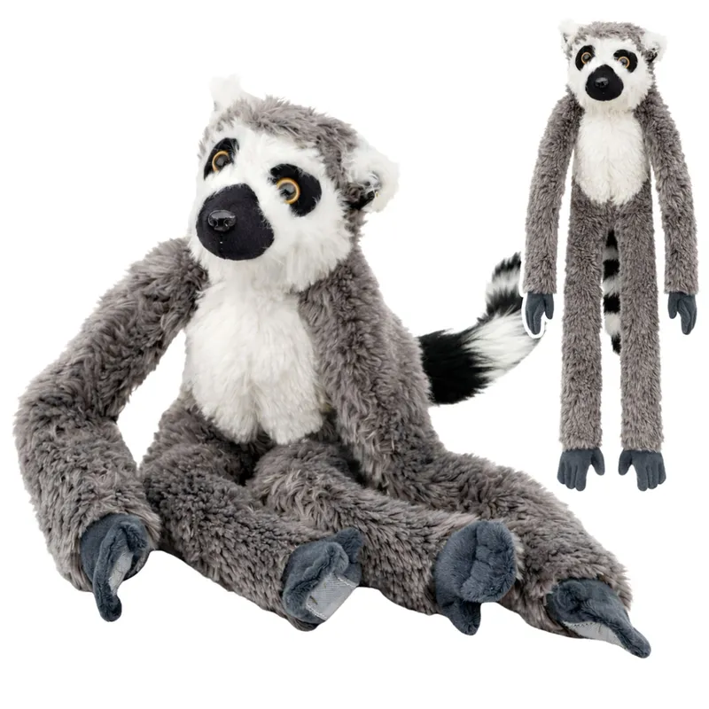 Pluszowa Maskotka Przytulanka Lemur Z Rzepami Do Zawieszenia 35cm - Szary
