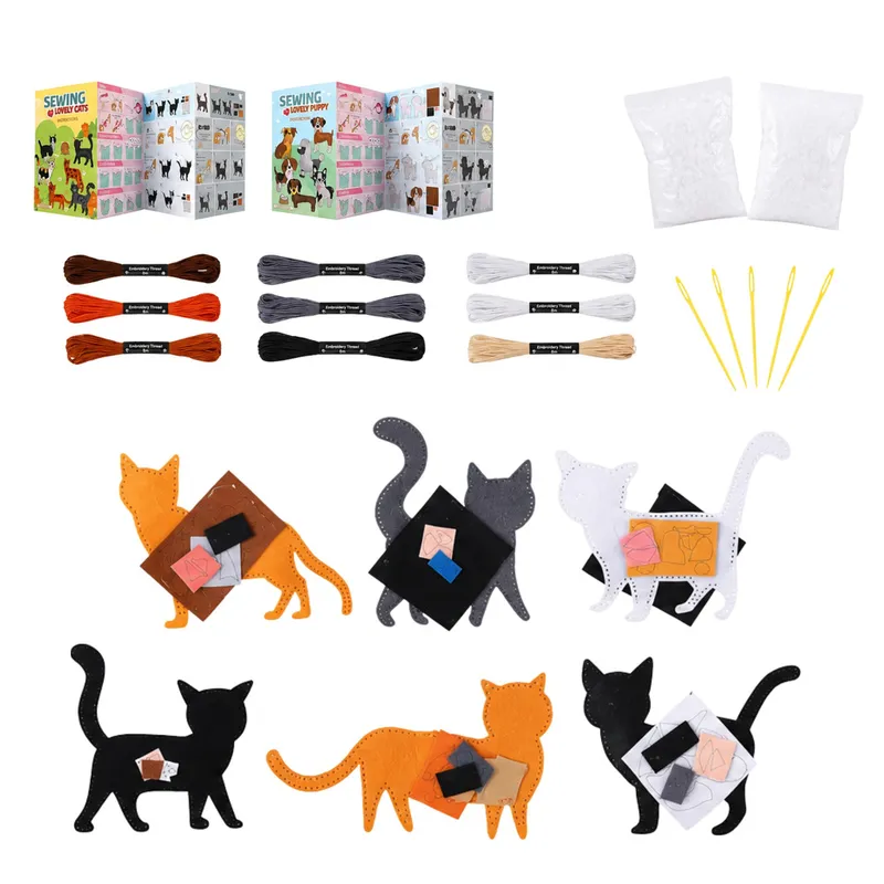 Zestaw Kreatywny Pluszaki Do Szycia Filcowe Maskotki Kotki DIY 6 szt