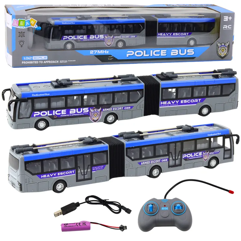 Autobus Policyjny Przegubowy Zdalnie Sterowany RC Światła 1:32 - Szary