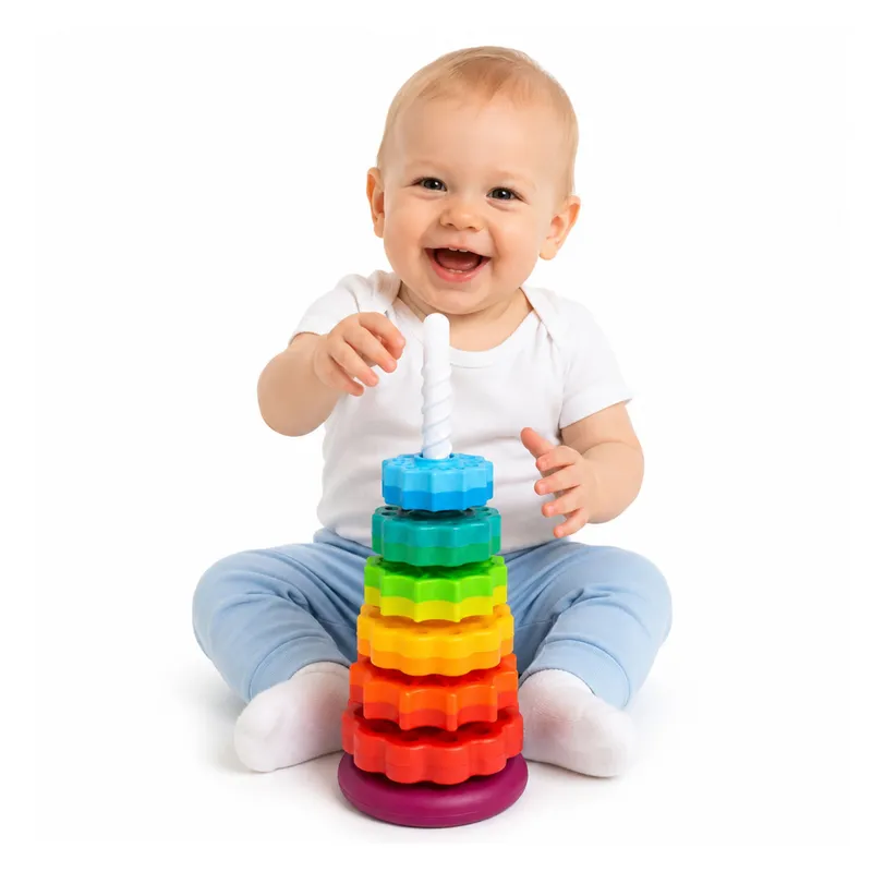 Piramida Obrotowa Wieża Sorter Układanka Tęczowa 36cm 6 el