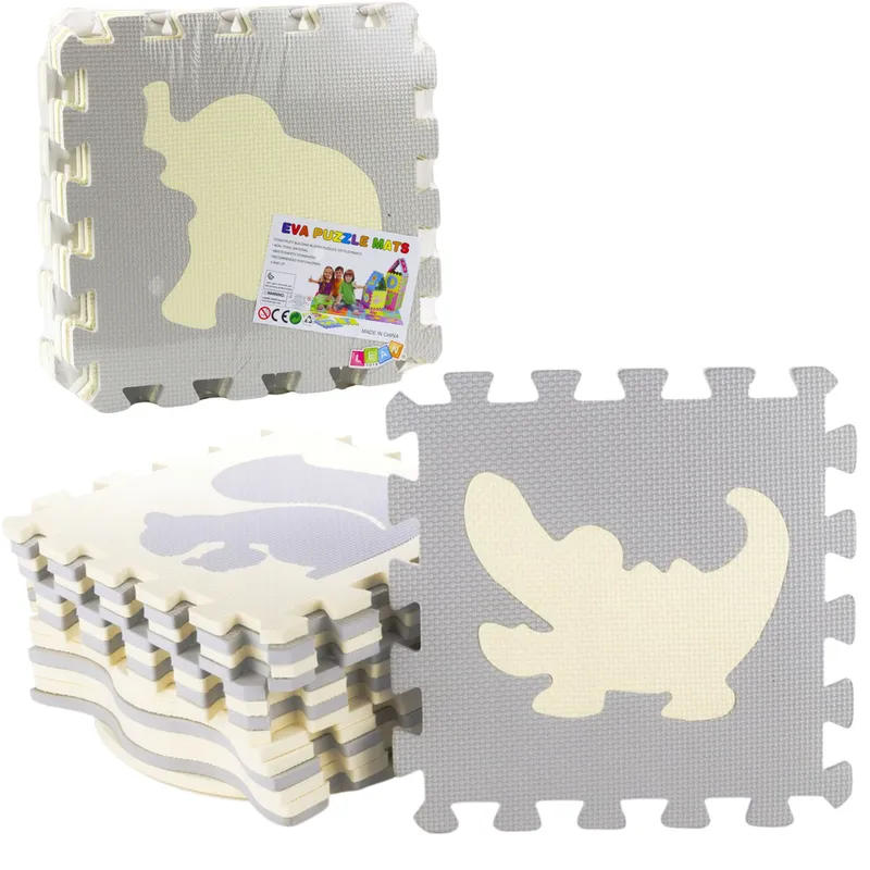 Miękkie Puzzle Mata Edukacyjna Zwierzęta Pianka EVA Beżowe Szare 9 el