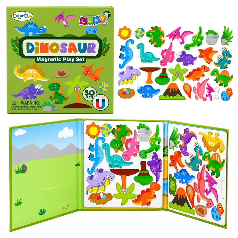 Książeczka Magnetyczna Układanka Puzzle Dinozaury Kolorowe Magnesy 30 el