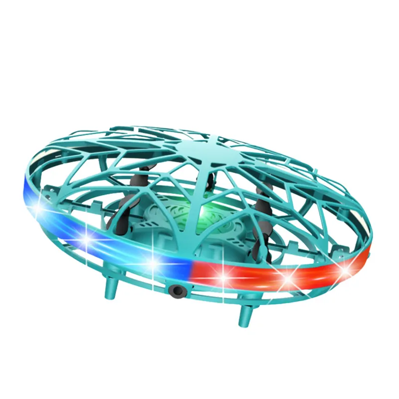 Dron UFO Sterowany Ręką RC Światła LED - Turkusowy