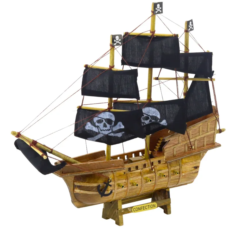 Model Kolekcjonerski Dekoracyjny Statek Żaglowiec Piracki 33x29cm - Czarny
