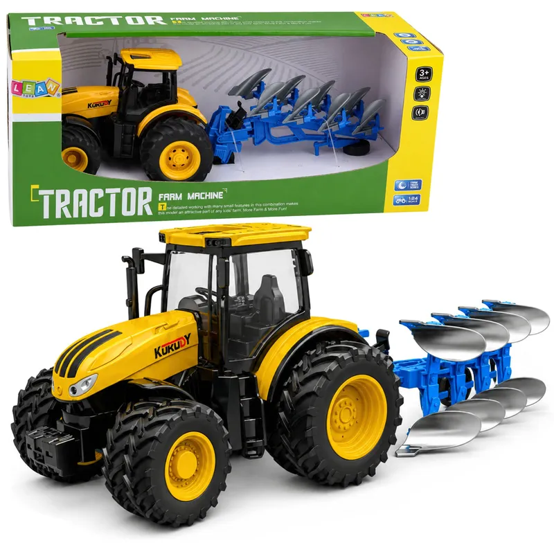 Traktor Rolniczy Z Pługiem Wieloskibowym Światła Dźwięki 1:24 - Żółty