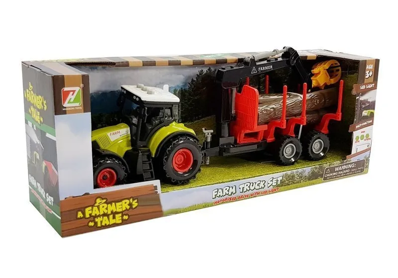 Traktor Z Przyczepą Leśną Z Drewnem I Ramieniem