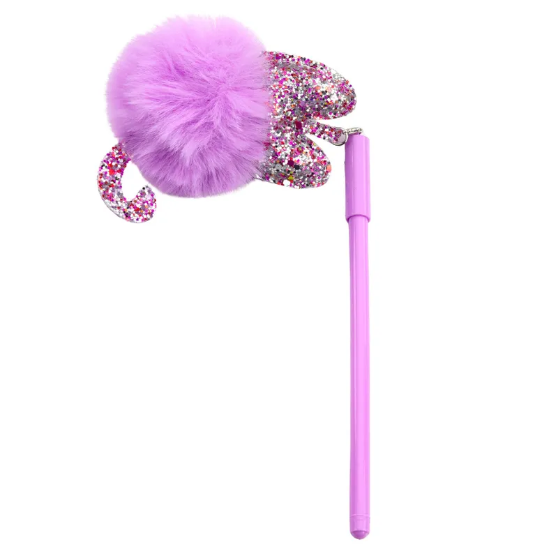 Długopis Żelowy Zatyczka Z Fioletowym Pomponem Tusz 17cm 0.5mm - Niebieski