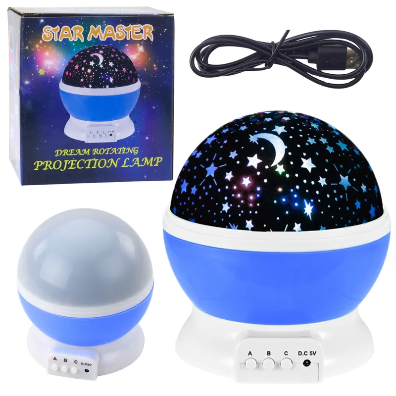 Projektor Gwiazd Obrotowy 360° LED Lampka Nocna - Niebieski