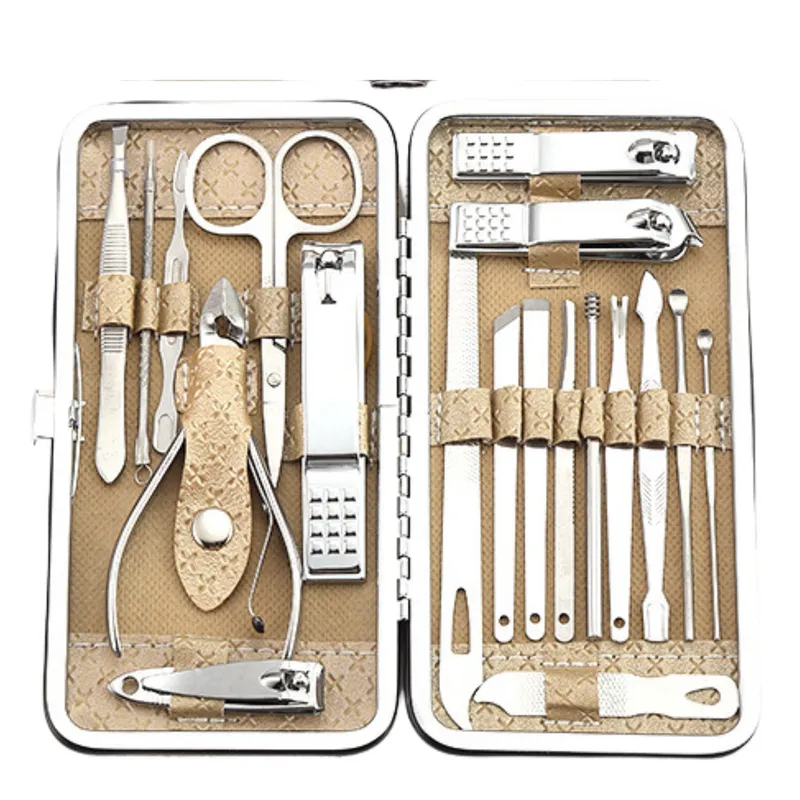 Zestaw Do Manicure I Pedicure W Etui Przybornik 20el - Beżowy
