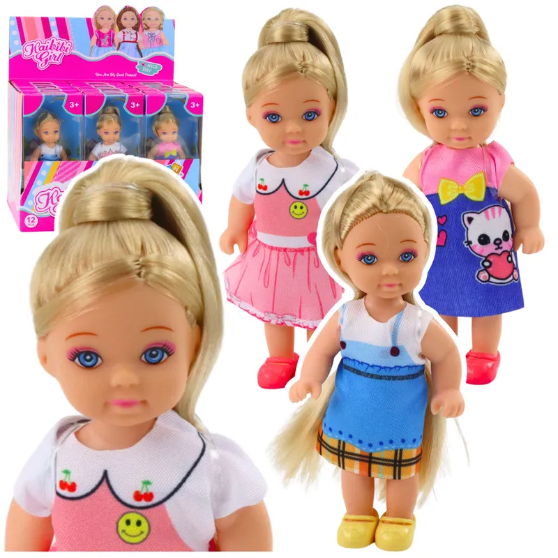 Mini Laleczka Kaibibi Kolorowa Sukienka Długie Włosy 12 cm Mix