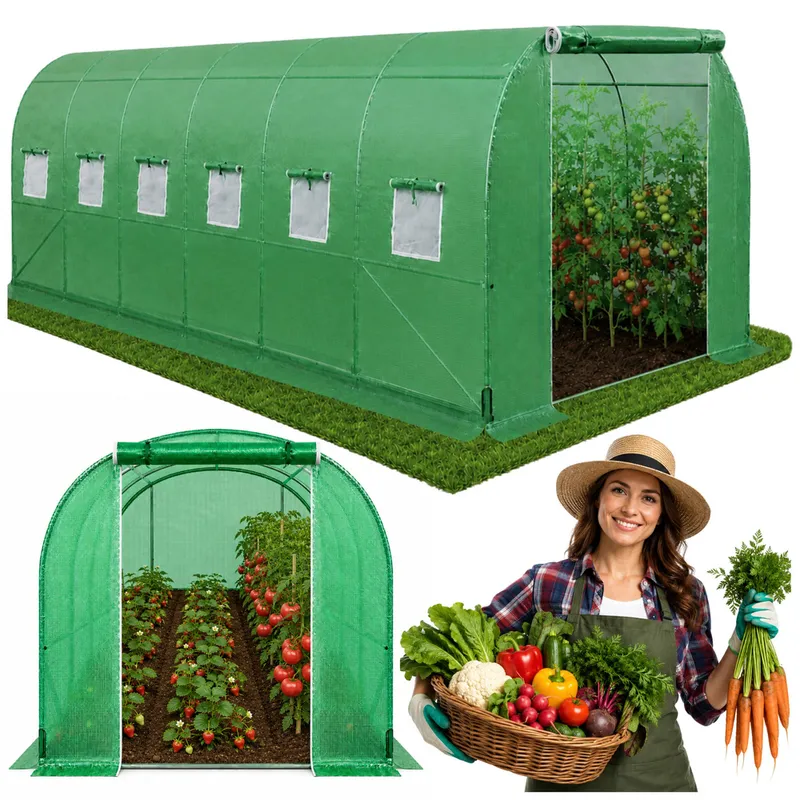 Tunel Ogrodowy Foliowy Szklarnia Na Warzywa Okna UV 6x3x2m 18m² - Zielony