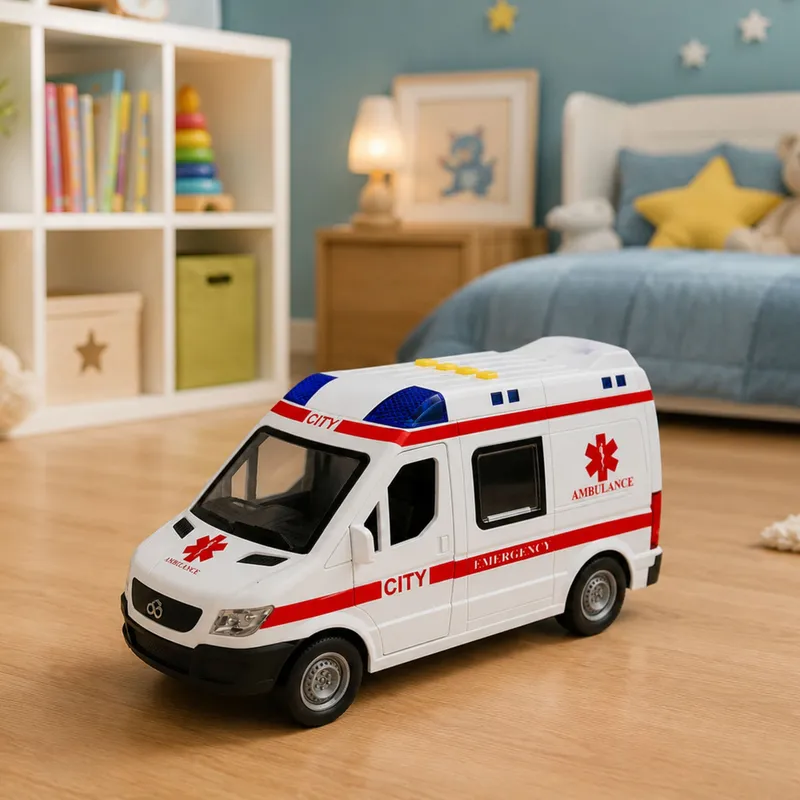 Karetka Pogotowia Ambulans Nosze Napęd Światła Dźwięki 1:10 - Biała