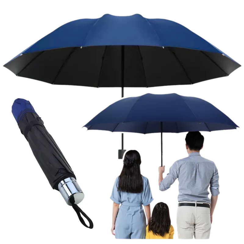 Duży Parasol Składany 12-ŻEBROWY Pokrowiec 110 cm - Granatowy