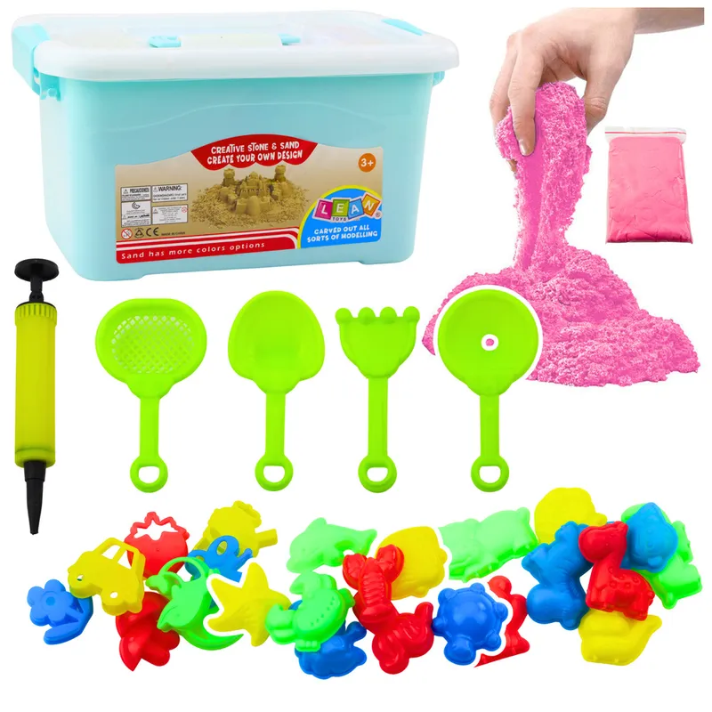 Zestaw Magiczny Piasek 3kg Foremki Narzędzia Dmuchana Plansza - Różowy